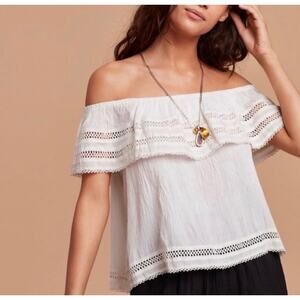 Wilfred x Aritzia White Hollande Off Shoulder Crochet Trim Boho Top Size Small